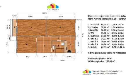 Na predaj krásny 3-izb. byt s balkónom, 84 m², Dunajská Streda,centrum