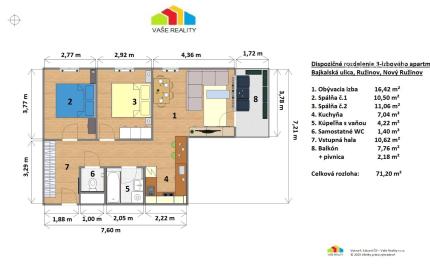 Krásny 3-izb. s balkónom, 71m².na Bajkalskej v Novom Ružinov