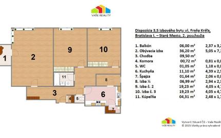 Na prenájom veľký 3,5 izbový byt s balkónom + KK, 118 m², ul.F..Kráľa