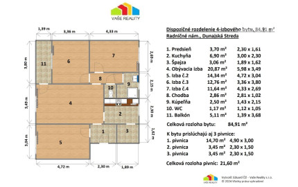 Výnimočný 4-izbový byt s balkónom, 85 m², Radničné nám., Dunaj.Streda