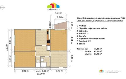 Na predaj novozrekonštruovaný 3-izb. byt s balkónom, 76 m², J. Smreka
