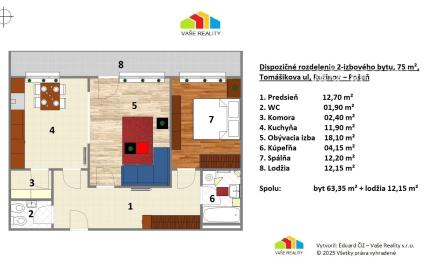 Krásny 2-izbový byt s lodžiou, 75 m², Tomášikova ul, Ružinov, od 02/26