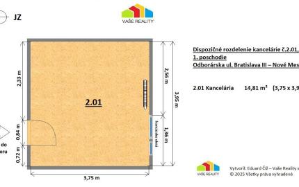 Na prenájom kancelária  15 m²,  v novostavbe, Odborárska ulica, voľná