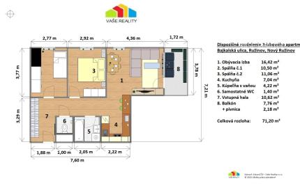 Výnimočný 3-izbový apartmán s balkónom, 71 m², Nový Ružinov