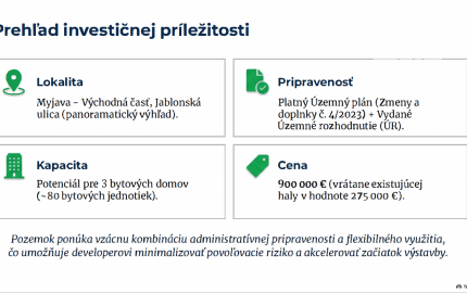 Stavebný pozemok 8900 m2 pre Developera - Myjava Jablonská