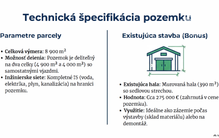 Stavebný pozemok 8900 m2 pre Developera - Myjava Jablonská
