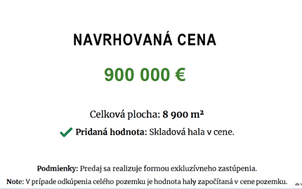 Stavebný pozemok 8900 m2 pre Developera - Myjava Jablonská