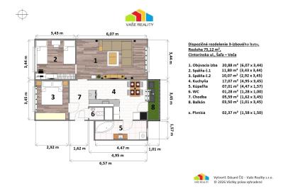 Na predaj 3-izbový byt s balkónom, 75 m², Cintorínska ulica, Šaľa - Veča