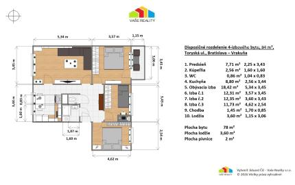 4-izbový byt po kompl. rekonštrukcii, Toryská ul., BA  84 m²