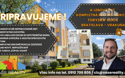 4-izbový byt po kompl. rekonštrukcii, Toryská ul., BA  84 m²