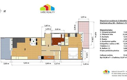 Luxusný 2-izbový byt + 2 balkóny, 73 m², garážové státie - Ružinov