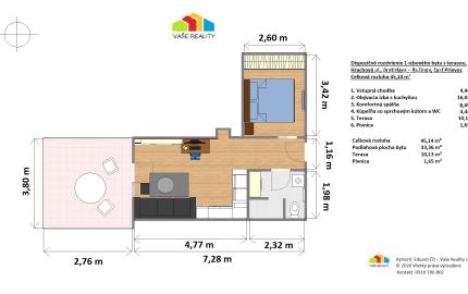 Luxusný 1-izbový byt s terasou, 45 m², Ružinov (Hrachová)