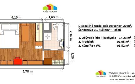 Na prenájom garsónka, 20 m², Šándorova, Ružinov od 1.5.2026