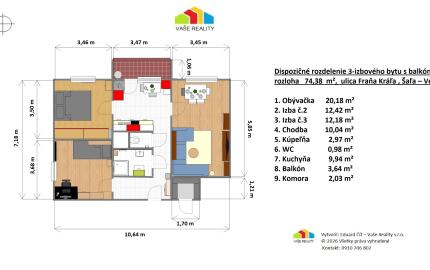 Na predaj 3-izbový byt po čiastočnej rekonštrukcii, s balkónom, komorou a pivnicou, Šaľa - Veča