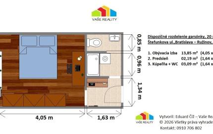 Na prenájom garsónka 20 m², Štefunkova ul. Ružinov, ihneď voľná