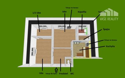 Na predaj 2,5 izbový byt 56 m² + 43 m² terasa, Krížna ul., Staré Mesto, kúpou voľný