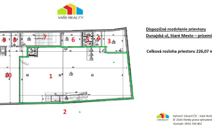 Na prenájom, priestor 226 m², Dunajská ul. Staré Mesto, od 1.10.2026, bez provízie