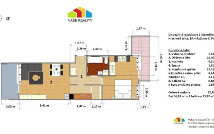 Na prenájom luxusný 2-izbový byt, 73 m², garážové státie, Bratislava – Ružinov (Hrachová), ihneď voľný
