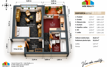 Na predaj 1-izbový byt s lodžiou, 38  m², Hraničná ul. Ružinov – Prievoz