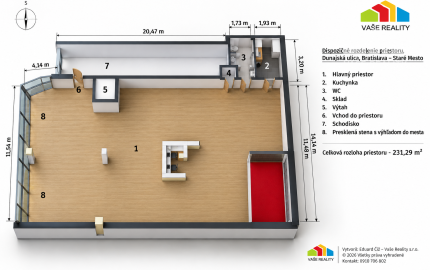 Na prenájom reprezentatívny priestor 231 m² – Dunajská ulica, Staré Mesto, bez provízie, voľný ihneď