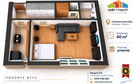 Na prenájom 1-izbový byt, 40 m², Medzilaborecká ul., Ružinov - Štrkovec