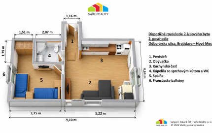 Na prenájom 2-izbový byt, 47 m², klimatizovaný, Odborárska ul., BA – Nové Mesto, ihneď voľný