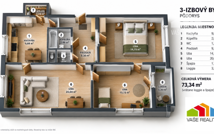 3-izbový byt v Piešťanoch, 74m2 - viac priestoru pre vašu rodinu