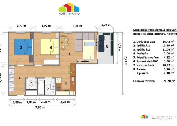 Krásny 3-izb. s balkónom, 71m².na Bajkalskej v Novom Ružinov