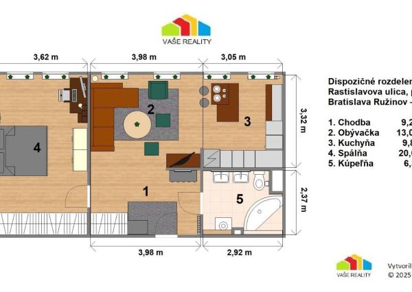 REZERVOVANÉ - krásny a štýlový 2-izbový byt, 59 m²,BA-Rastislavova ul.