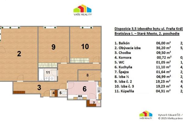 Na prenájom veľký 3,5 izbový byt s balkónom + KK, 118 m², ul.F..Kráľa