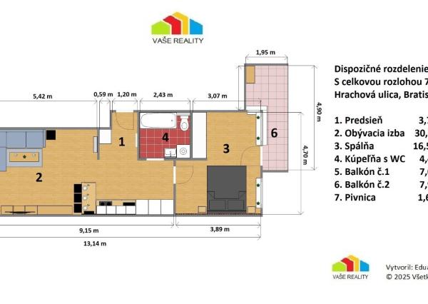 NA PREDAJ  Luxusný 2-izbový byt s dvoma balkónmi, garážou, Hrachová