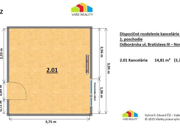 Na prenájom kancelária  15 m²,  v novostavbe, Odborárska ulica, voľná