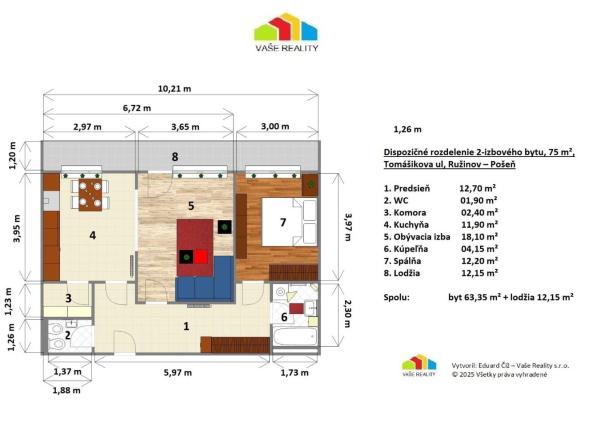 Krásny 2-izbový byt s lodžiou, 75 m²,Tomášikova ul, od 02/26