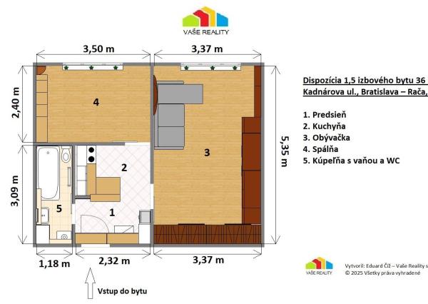 Na prenájom 1,5 izbový útulný byt, 36 m², Kadnárova ul, Rača – Krasňan