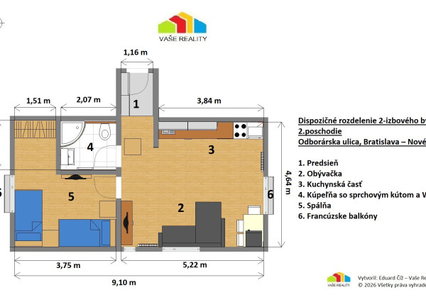 Na prenájom 2-izbový byt, 47 m², Odborárska ul., ihneď voľný