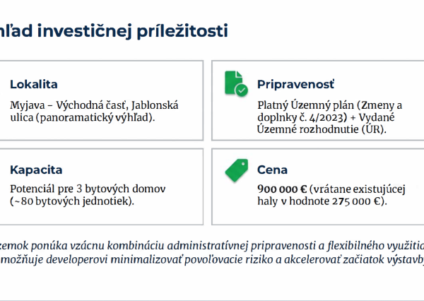 Stavebný pozemok 8900 m2 pre Developera - Myjava Jablonská