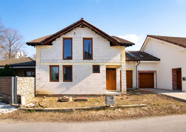 PRIESTRANNÝ RODINNÝ DOM MORAVANY N/V – UZAVRETÁ HRUBÁ STAVBA, GARÁŽ, VŠETKY SIETE