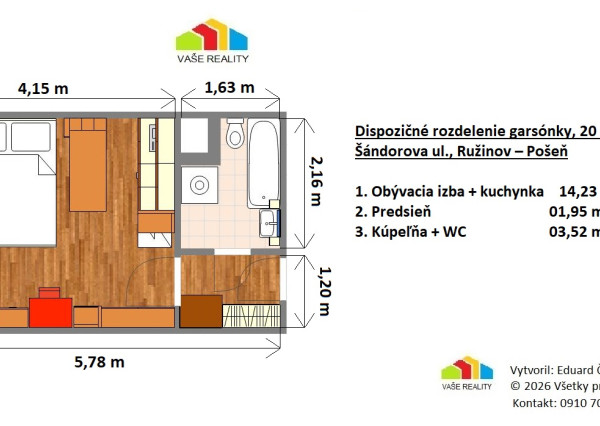 Na prenájom garsónka, 20 m², Šándorova, Ružinov od 1.5.2026