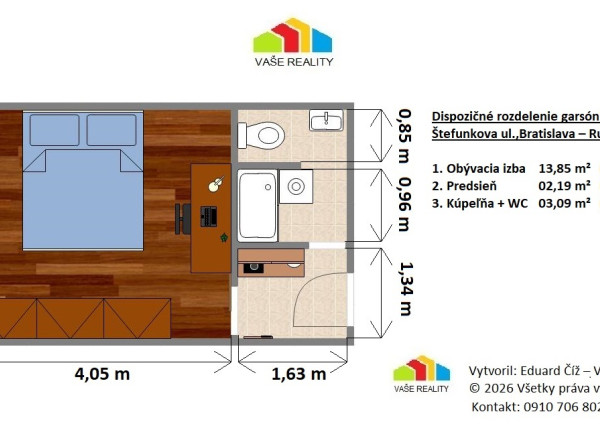 Na prenájom garsónka 20 m², Štefunkova ul. Ružinov, ihneď voľná
