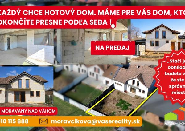 PRIESTRANNÝ RODINNÝ DOM MORAVANY N/V – UZAVRETÁ HRUBÁ STAVBA, GARÁŽ, VŠETKY SIETE