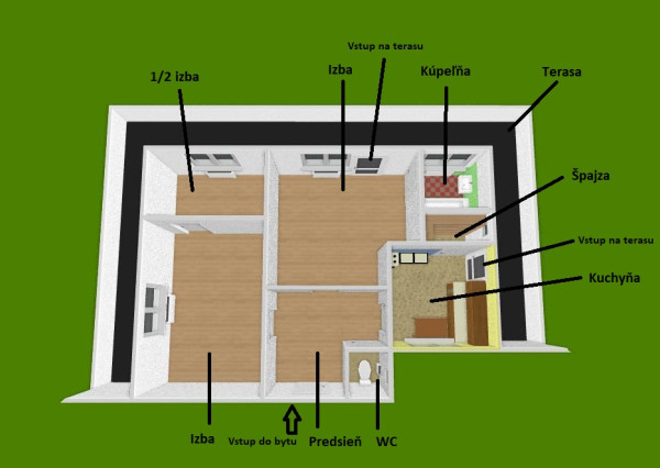 Na predaj 2,5 izbový byt 56 m² + 43 m² terasa, Krížna ul., Staré Mesto, kúpou voľný