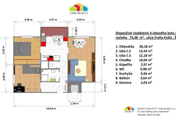 ZNÍŽENÁ CENA - 3-izbový byt po čiastočnej rekonštrukcii, s balkónom, komorou a pivnicou, Šaľa - Veča