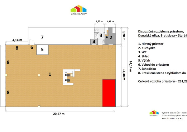 Na prenájom reprezentatívny priestor 231 m² – Dunajská ulica, Staré Mesto, bez provízie, voľný ihneď