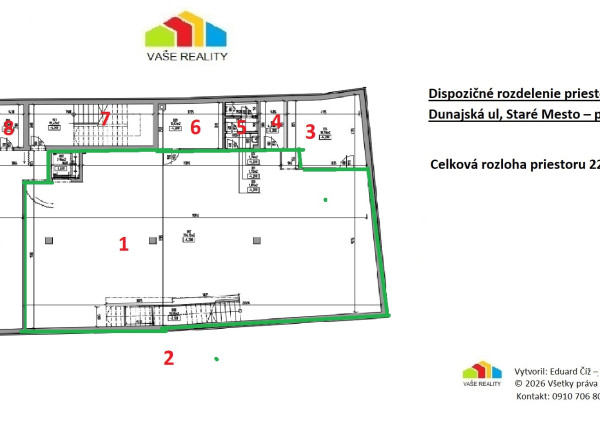 Na prenájom, priestor 226 m², Dunajská ul. Staré Mesto, od 1.10.2026, bez provízie