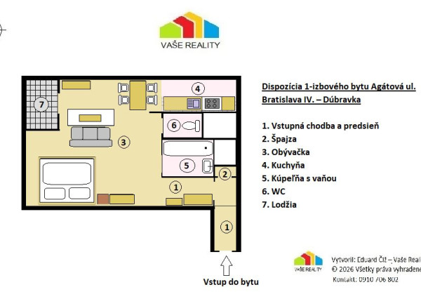 Na prenájom krásny a veľký 1-izbový byt s balkónom, 48 m², Agátová ul. Dúbravka, voľný od 15.8.2026