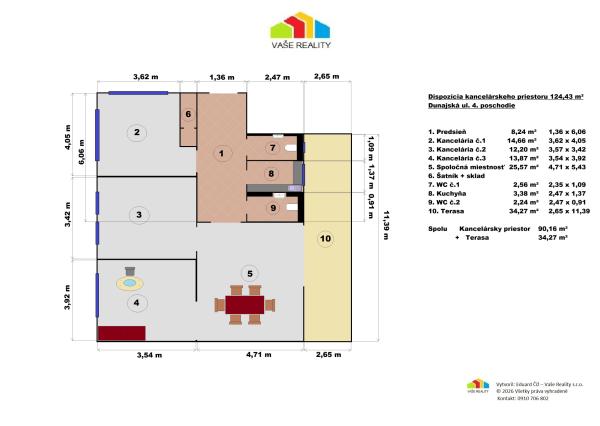 Reprezentatívne administratívne priestory s terasou, Dunajská ul. 124 m², od 08/2026