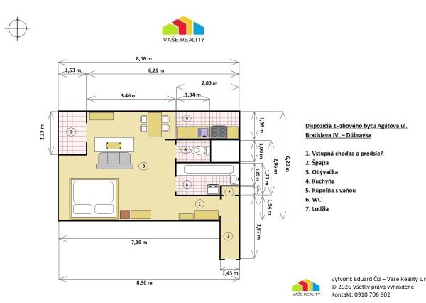 Na prenájom krásny a veľký 1-izbový byt s balkónom, 48 m², Agátová ul. Dúbravka, voľný od 15.8.2026