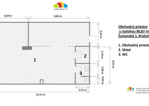 Obchodný priestor na prenájom, 90 m², Šumavská ulica, BA – Ružinov, ihneď voľný + parkovacie miesto