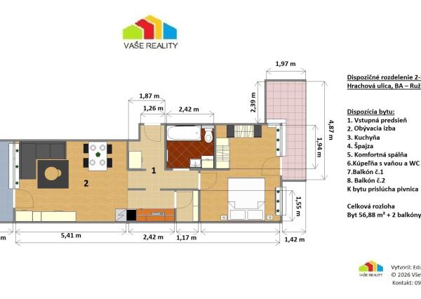 Na prenájom luxusný 2-izbový byt, 73 m², garážové státie, Bratislava – Ružinov (Hrachová), ihneď voľný