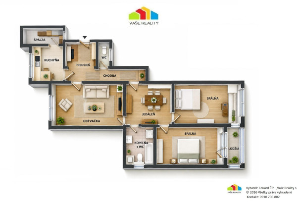 Na prenájom priestranný 3-izbový byt s lodžiou, 101 m², nádherný výhľad na Bratislavu,Zadunajská cesta, Petržalka, od 10/2026